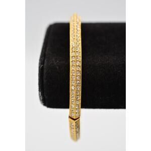 Nadri Bangle Bracelet Pave Gold Tone White Rhinestone Crystal Shiny Signed Bin7